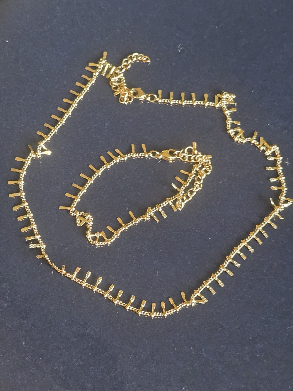 Gold-plated Spike Fringe Necklace and Bracelet Set - Women Jewelry